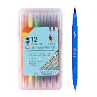 12 Vivid colors fineliner and brush dual tip marker