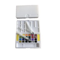 24 Water Colors Portable Solid Watercolor Set Solid Water Color Paints Set with Paint Brush PP Box for Drawing Painting